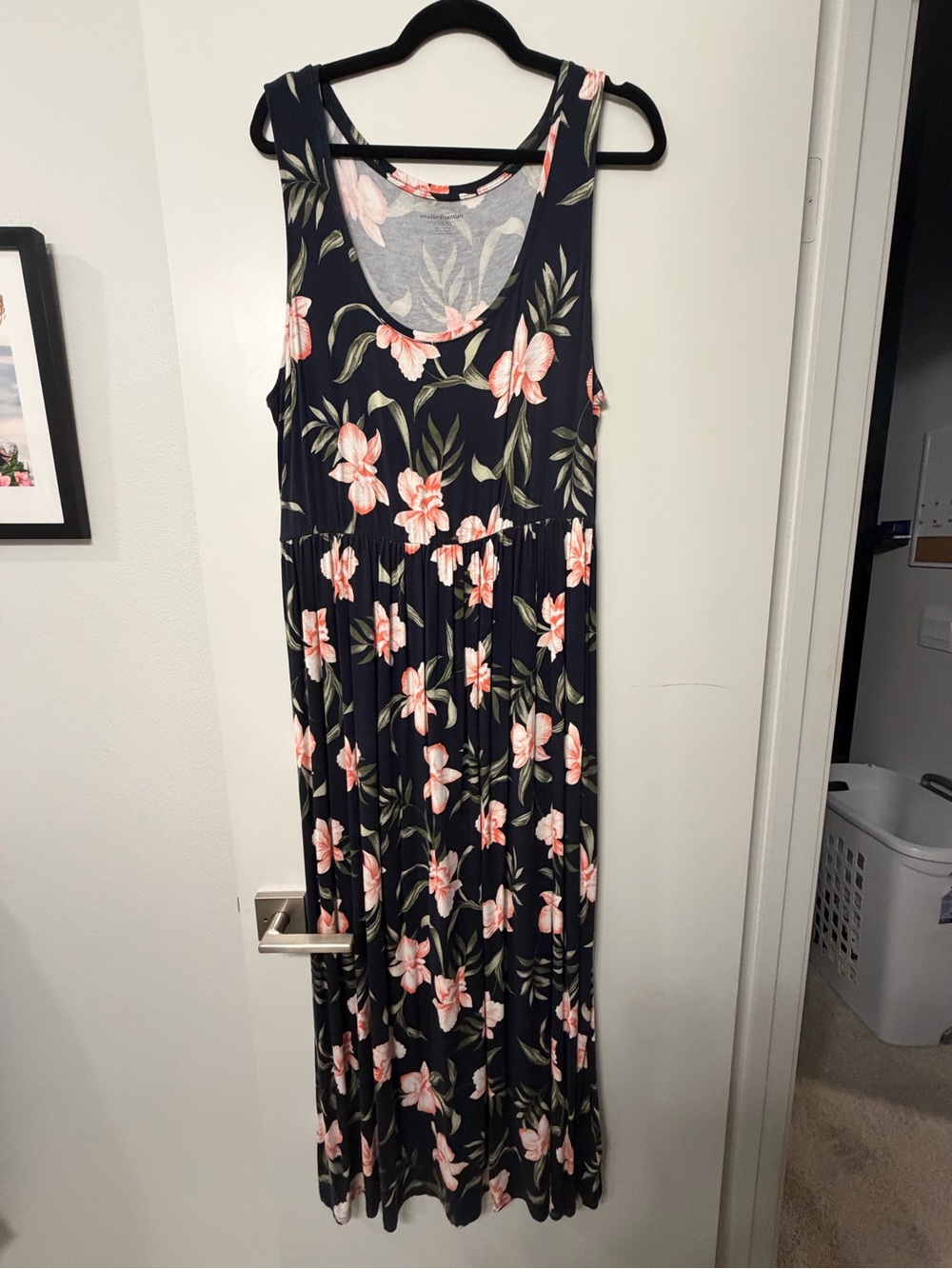 XL Amazon Essentials Navy Floral Sleeveless Maxi Dress with Pink Flowers